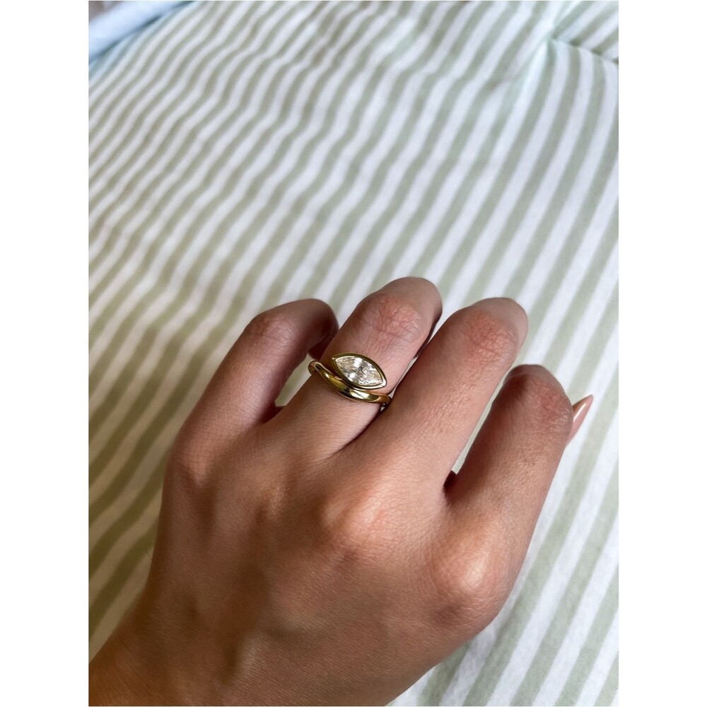 New Marquise East West Cubic Zirconia Swirled Ring 14K Gold Plated Over Brass